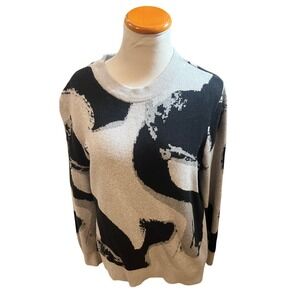 Express Women's Sweater Abstract Print Crew Neck Long Sleeve Gray Black Size L